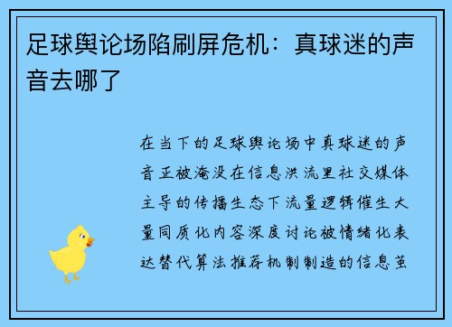 足球舆论场陷刷屏危机:真球迷的声音去哪了